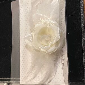 Ivory Feather Rose Hair Clip with Pearl Center
